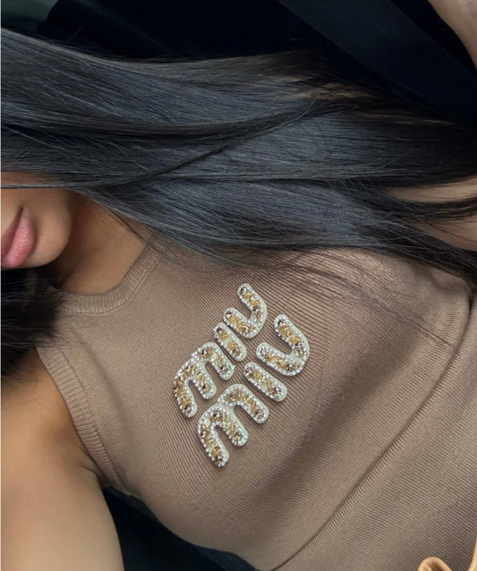 TOP MIU MIU MARRON AVEC LOGO BRODÉ